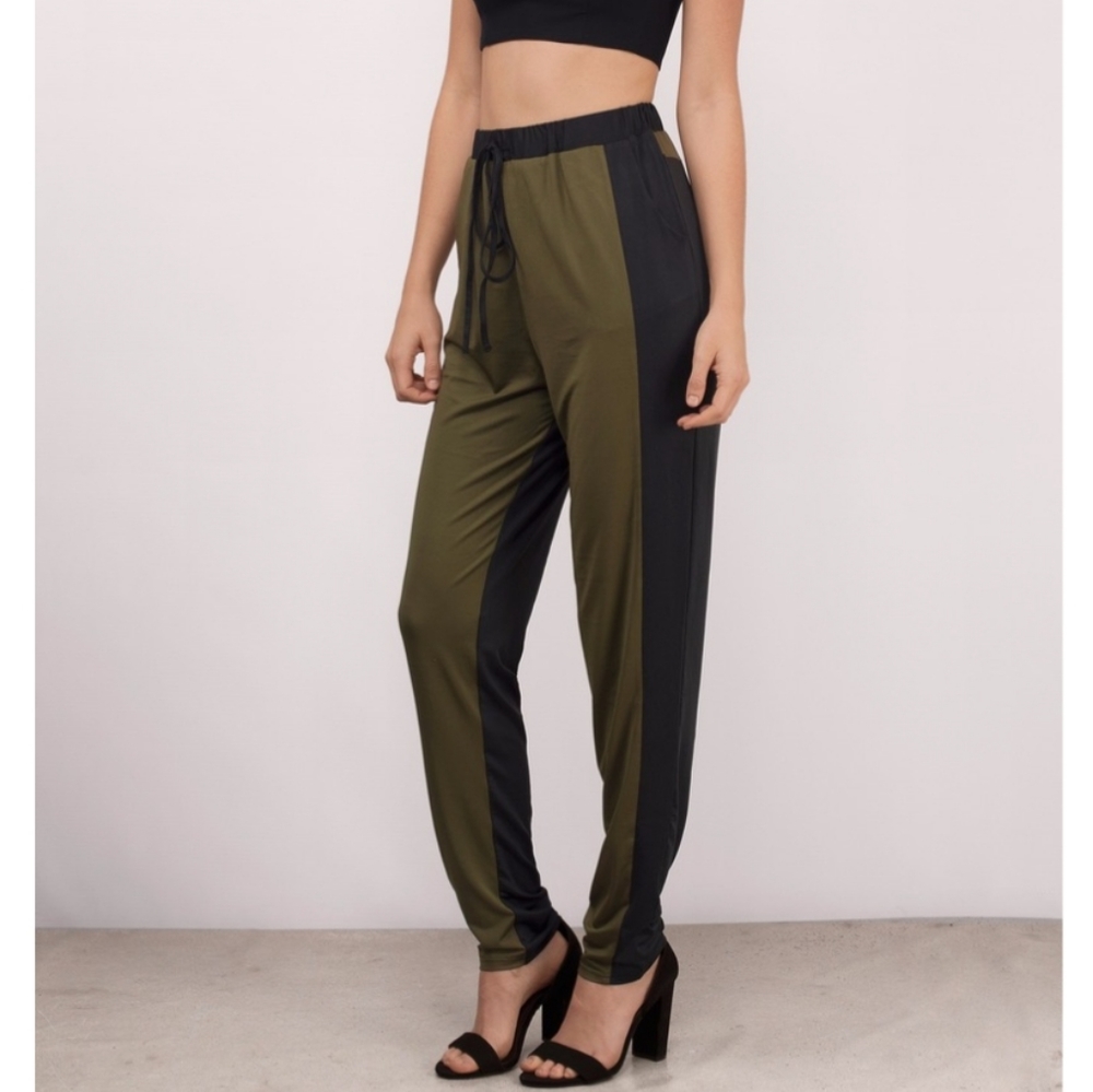 Tobi Olive Green Black Pull-On Jogger Pants, Small